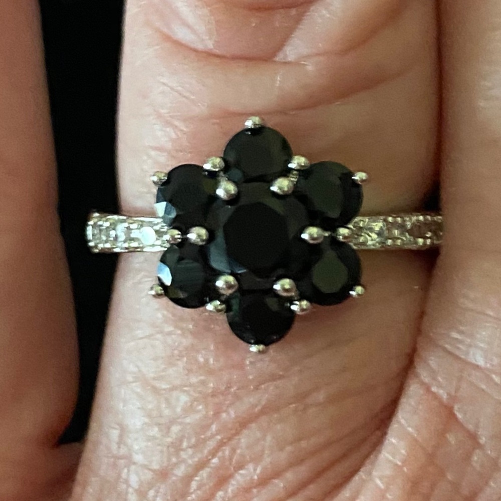 STAMPED S925 BLACK SAPPHIRE/CZs RING - Picture 8 of 10